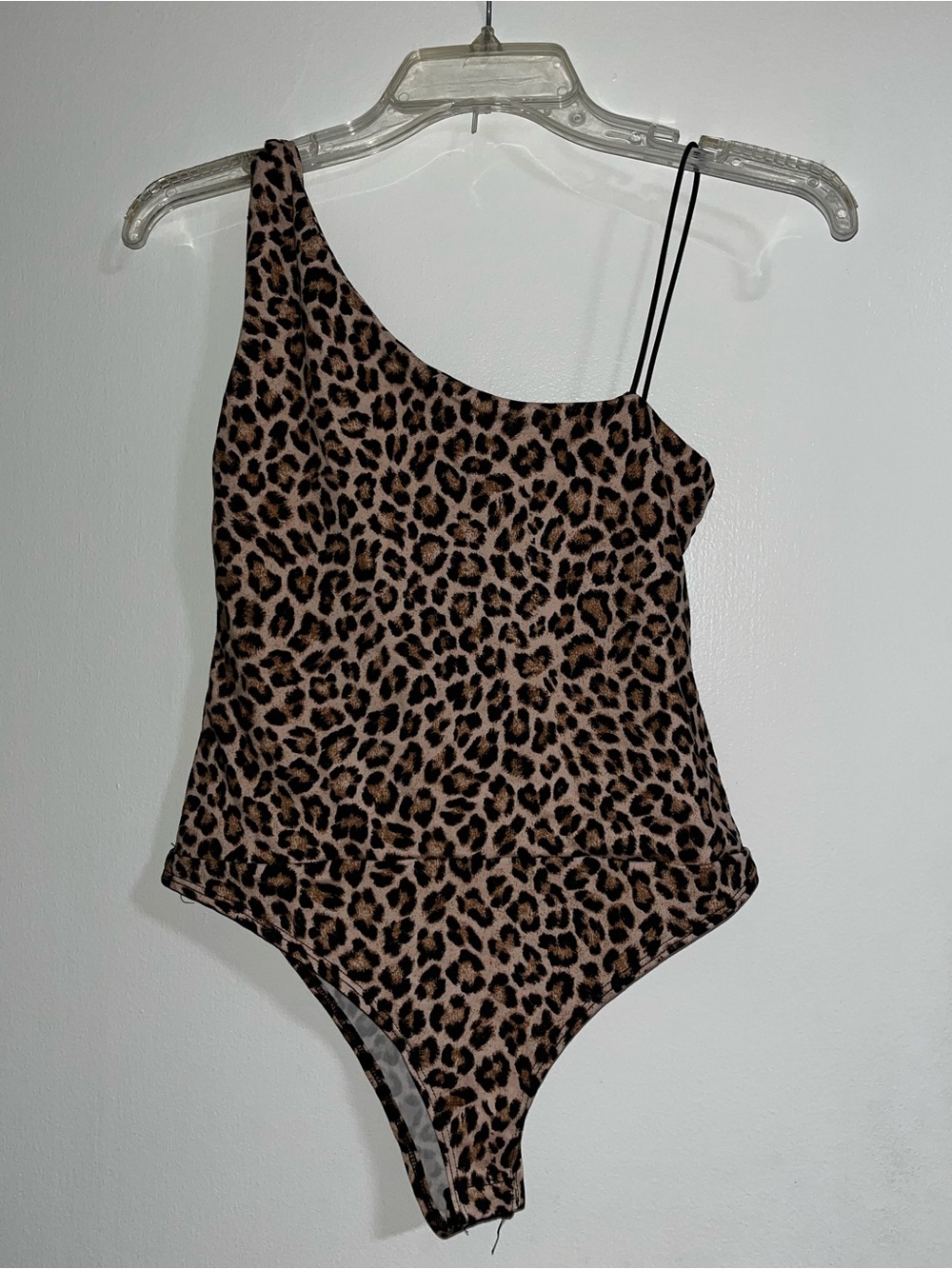Asymmetric Leopard Print One-Shoulder Bodysuit - Brown/Black